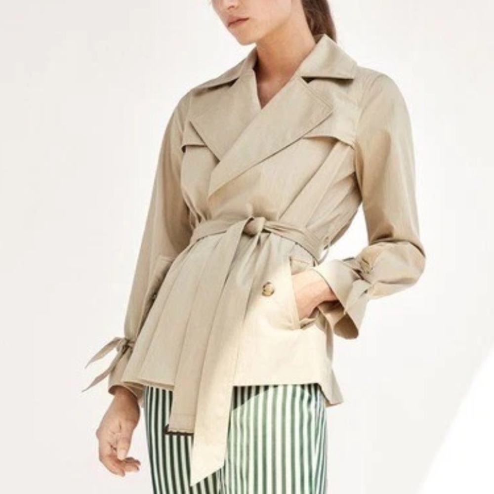 Massimo Dutti Short Tan Trench Coat with Belted Waist Size XL